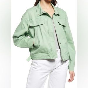 Treasure Bond Stand Collar Cotton Twill Jacket Green Basil Size XL